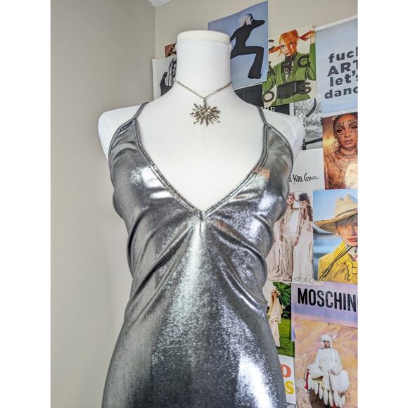 Vintage Silver Metallic Maxi Dress - Picture 3 of 6